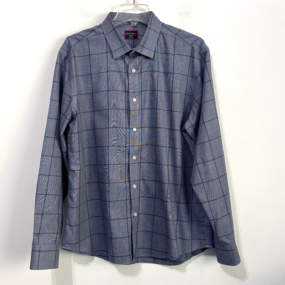 UNTUCKit‎ Mens Shirt XL Blue Ortman WF Check Long Sleeve Button Front Work Plaid